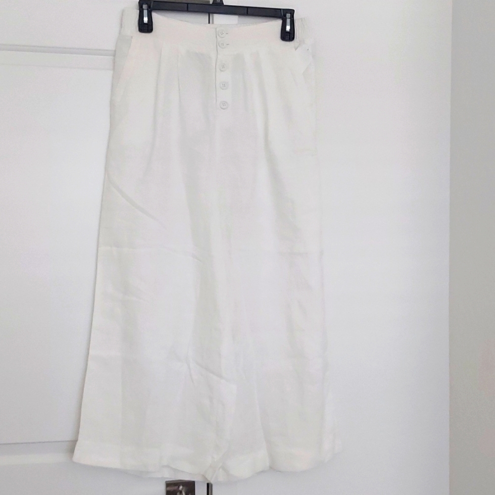 Faherty White Wide Leg Linen Pants